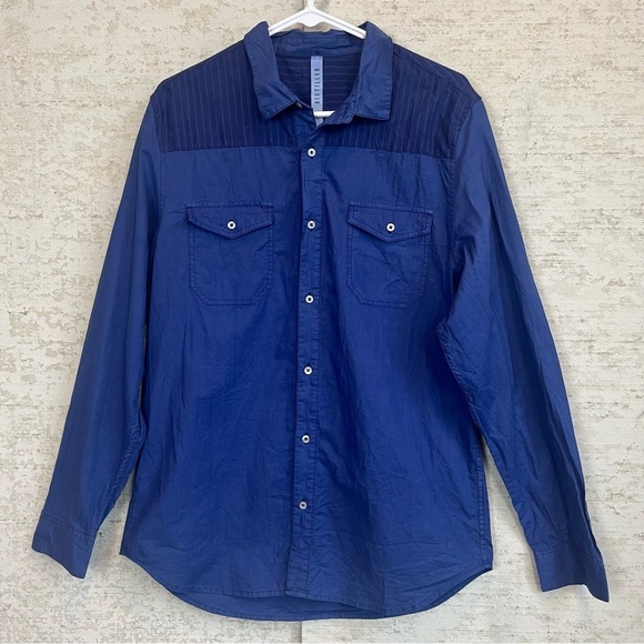 Distilled Out Fabric Blue Western 100% Cotton Shirt Sz L Button Up Modern Boho - Picture 1 of 15